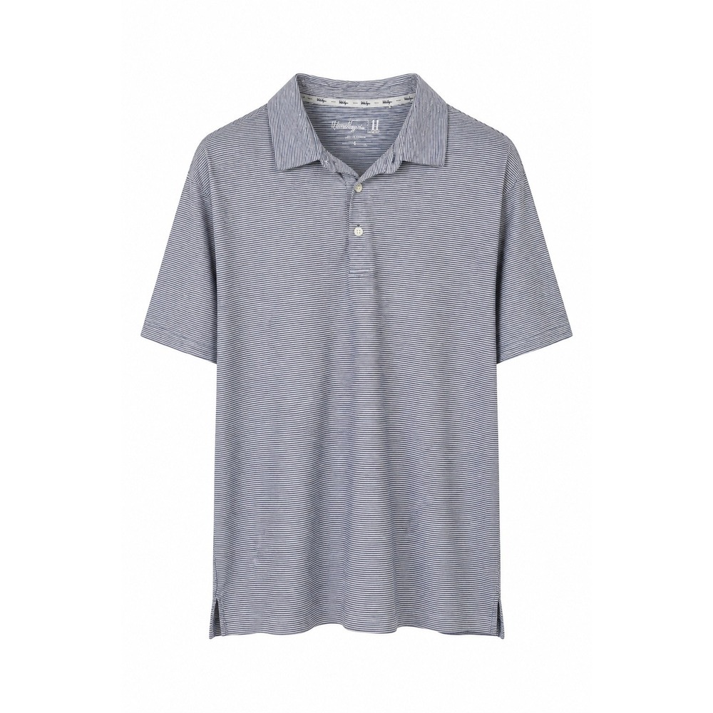 Walter Hagen 11 Majors Polo L Blue White Stripe Performance Golf Short Sleeve